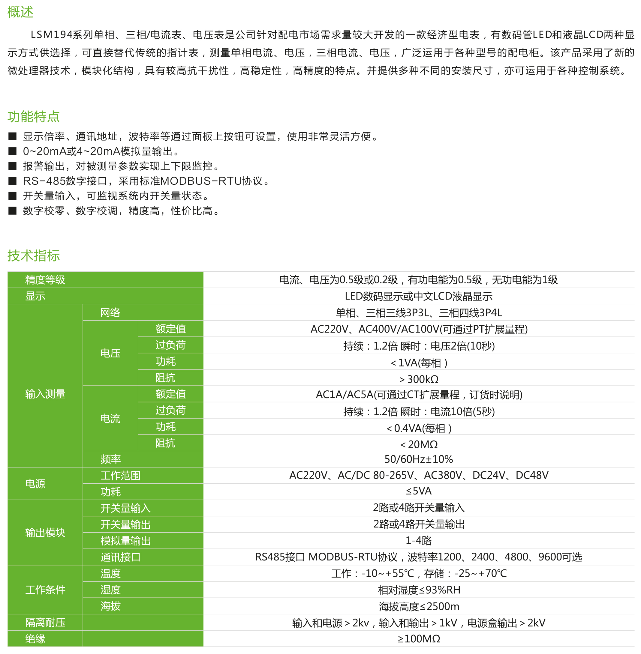 LSM194系列單相、三相/電流表、電壓表