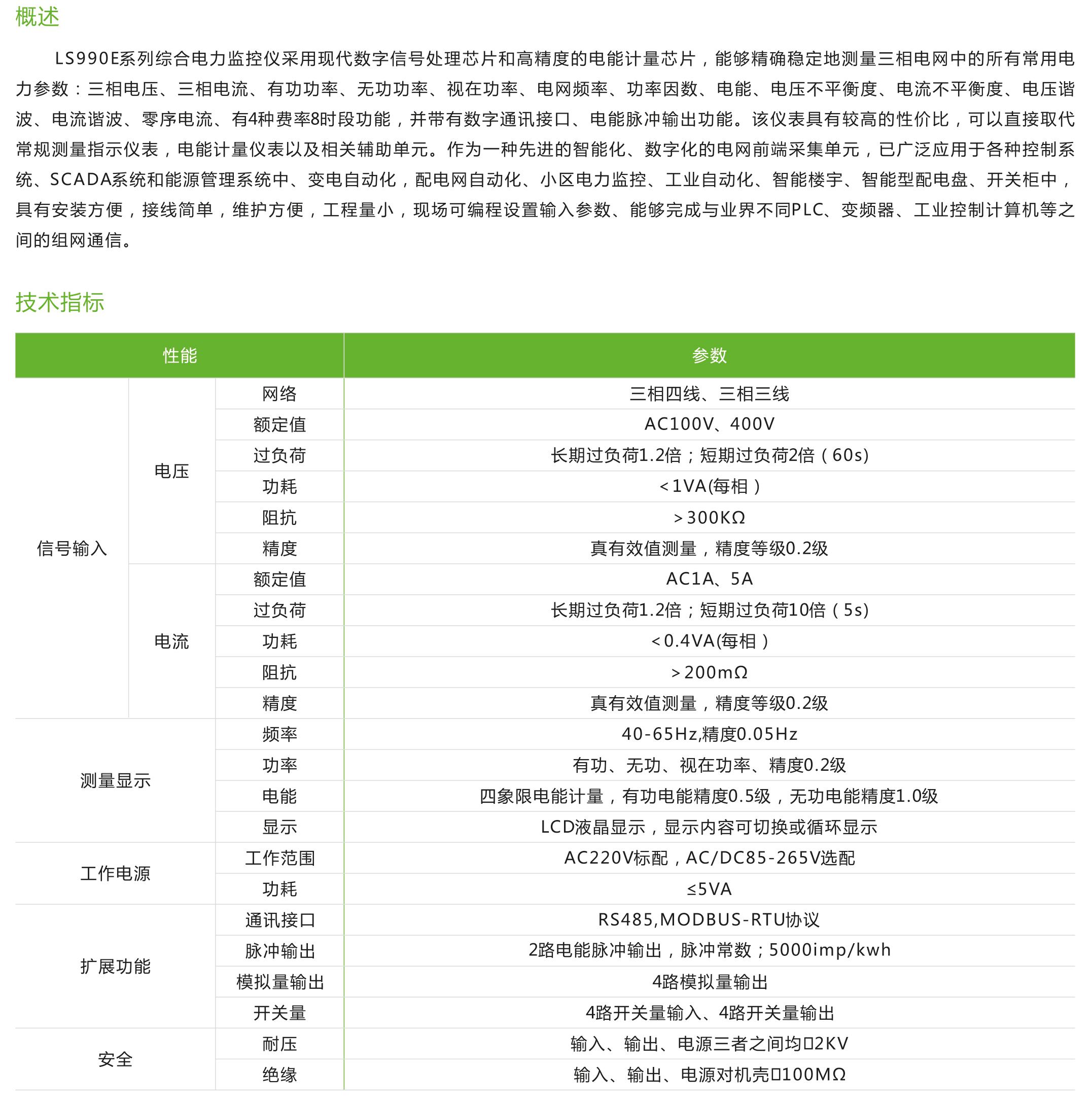 LS990E系列綜合電力監(jiān)控儀