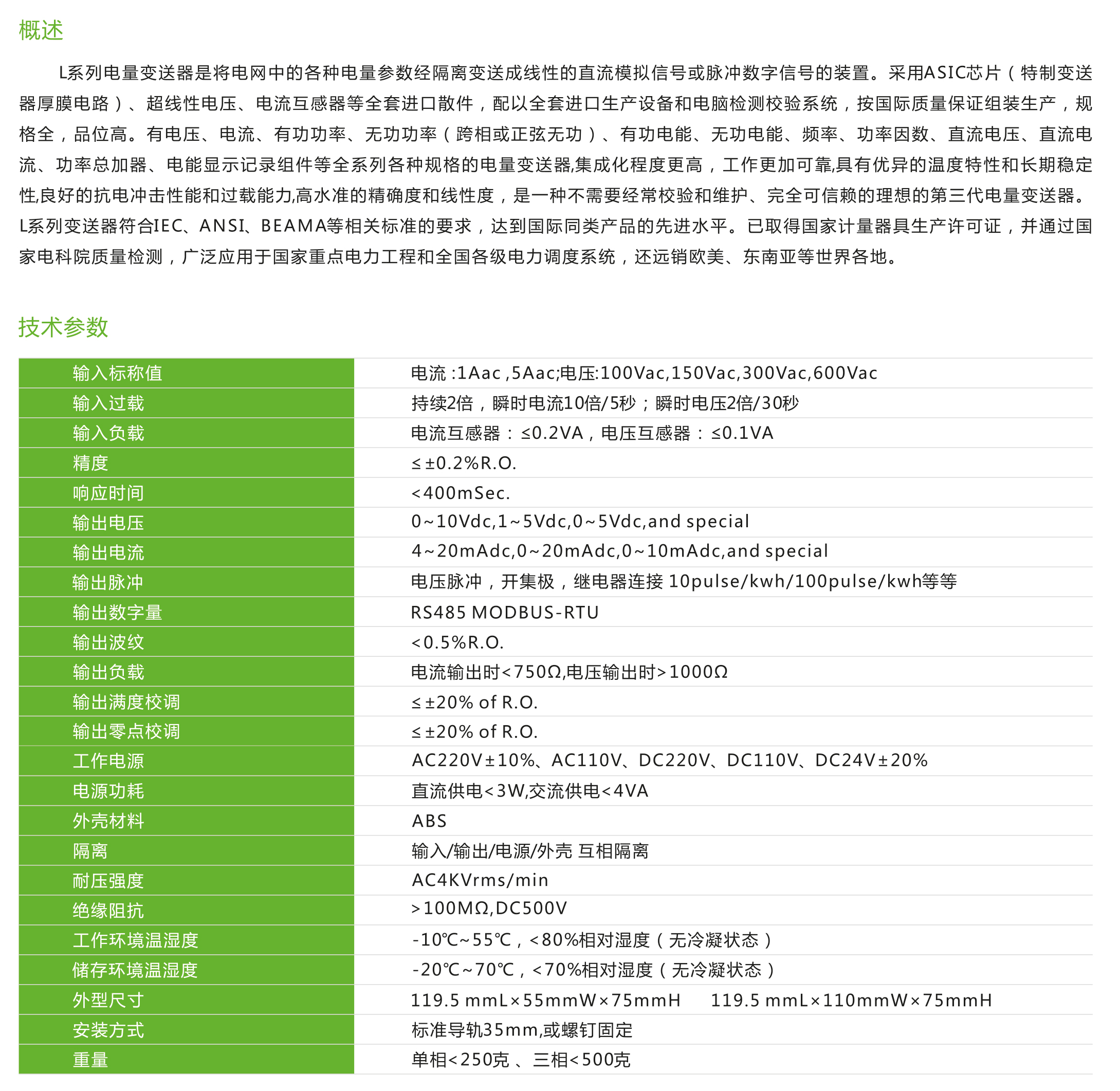 L系列電量變送器